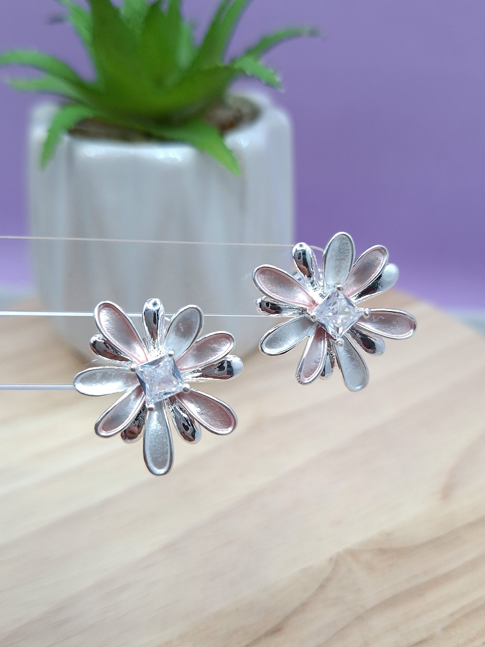 Acero blanco Aros pasantes Flor tendencia(20mm)