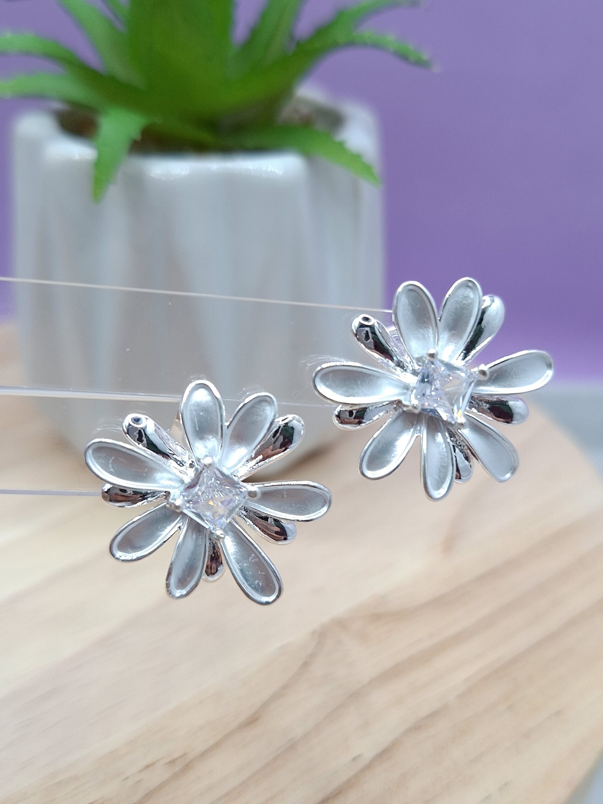 Acero blanco Aros pasantes Flor tendencia(20mm)